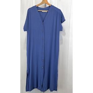 MASAI Copenhagen Osera Dress Button Front Midi Shift Jersey Knit Blue Size XL